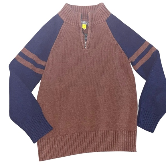 RUMI + RYDER THE CLASSIC QUARTER ZIP VARSITY MOCK NECK SWEATER BROWN SMALL 6-7 - Picture 1 of 2